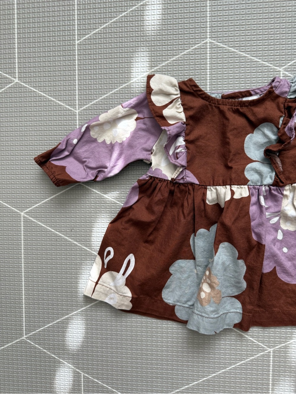 Carters|Baby girl Brown,lavender & chalk blue Floral Ruffle long sleeve dress•3M